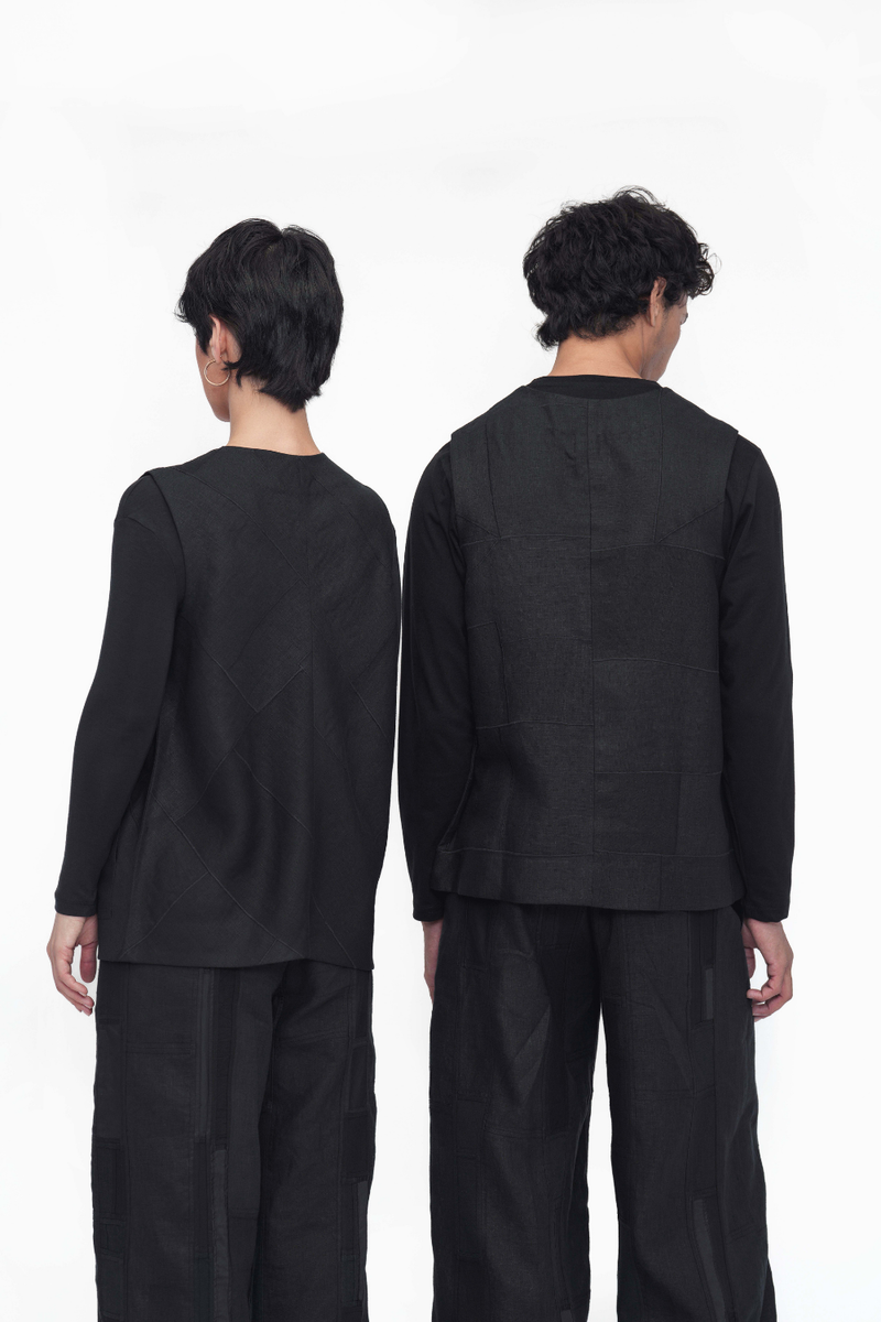 Zepa Vest Outerwear linen by Turn Black in black color for women in Singapore