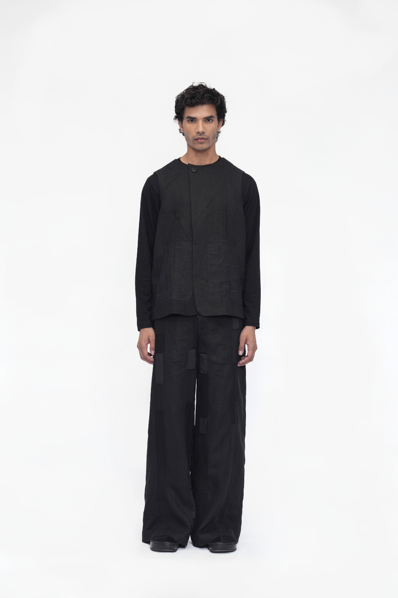 Zepa Vest Outerwear linen by Turn Black in black color for women in Singapore