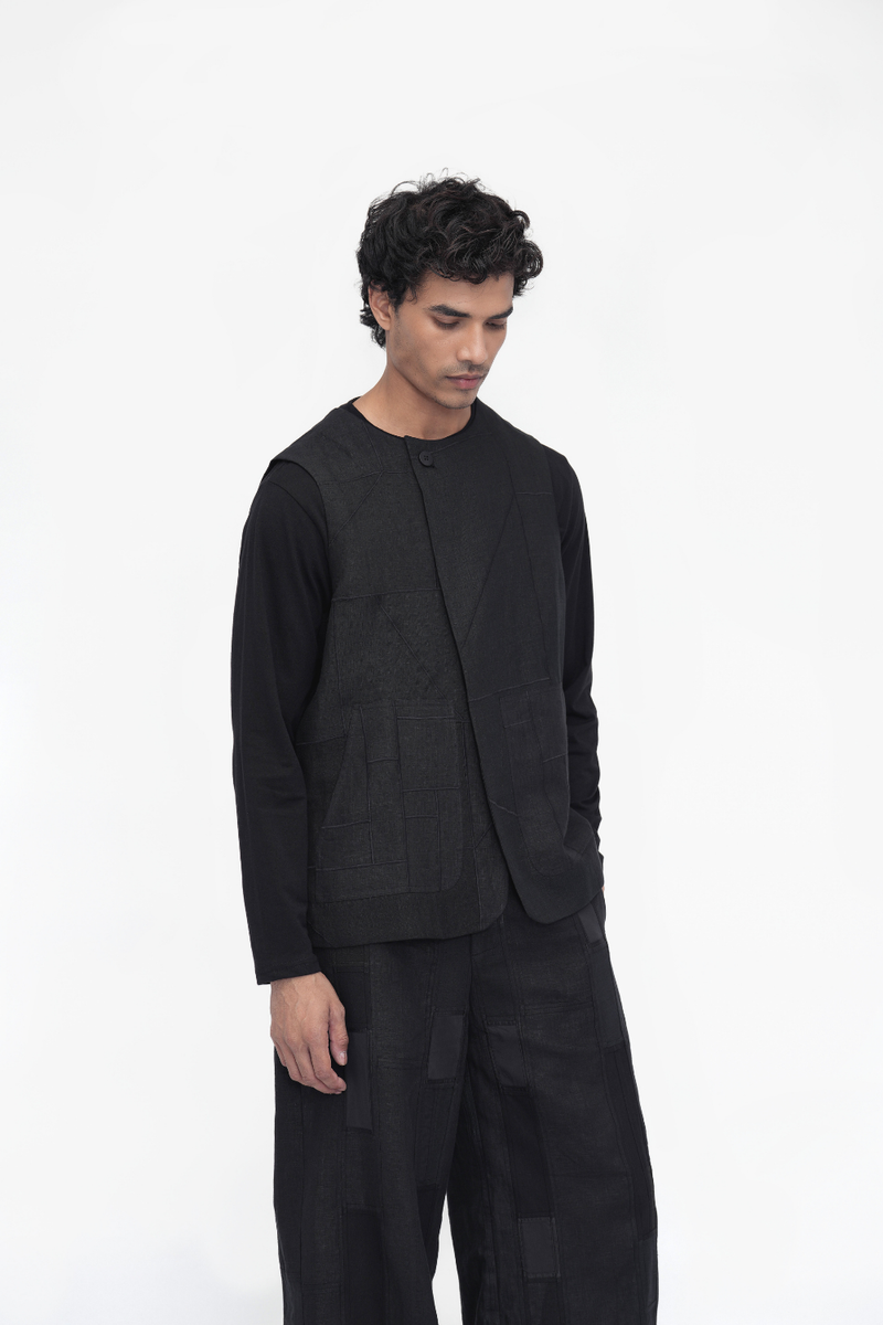 Zepa Vest Outerwear linen by Turn Black in black color for women in Singapore