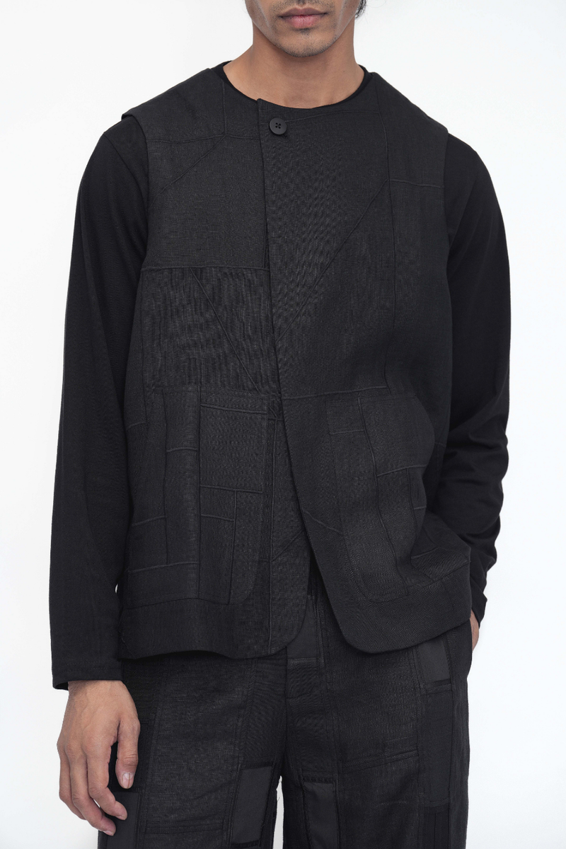 Zepa Vest Outerwear linen by Turn Black in black color for women in Singapore