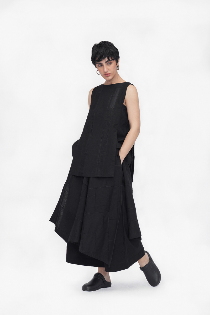 Na-Mi Pant | Assymetric Skirt cotton by Turn Black in black color for women in Singapore