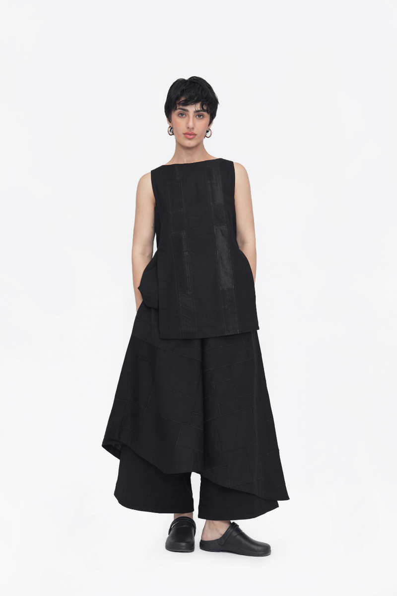 Na-Mi Pant | Assymetric Skirt cotton by Turn Black in black color for women in Singapore