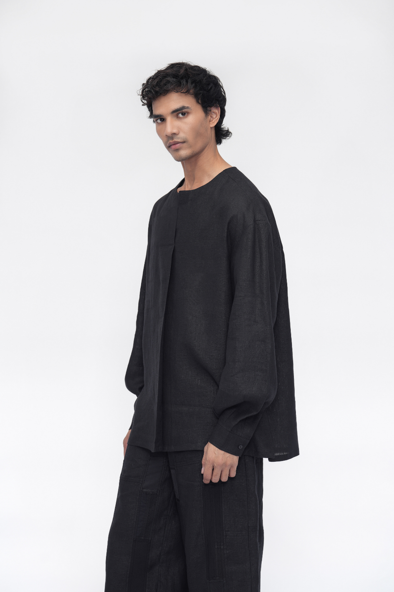 Jampa Top linen by Turn Black in black color for women in Singapore