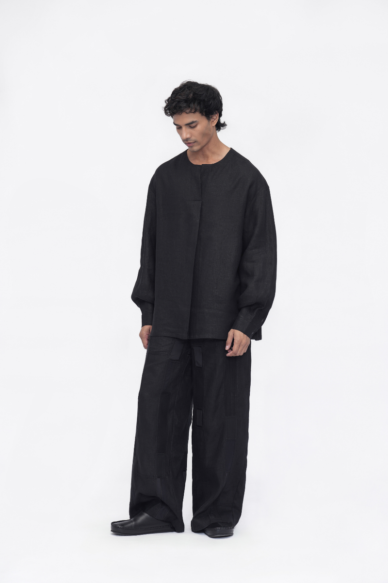 Jampa Top linen by Turn Black in black color for women in Singapore