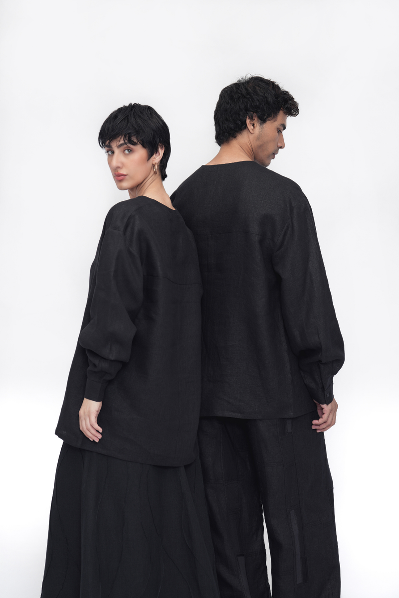 Jampa Top linen by Turn Black in black color for women in Singapore