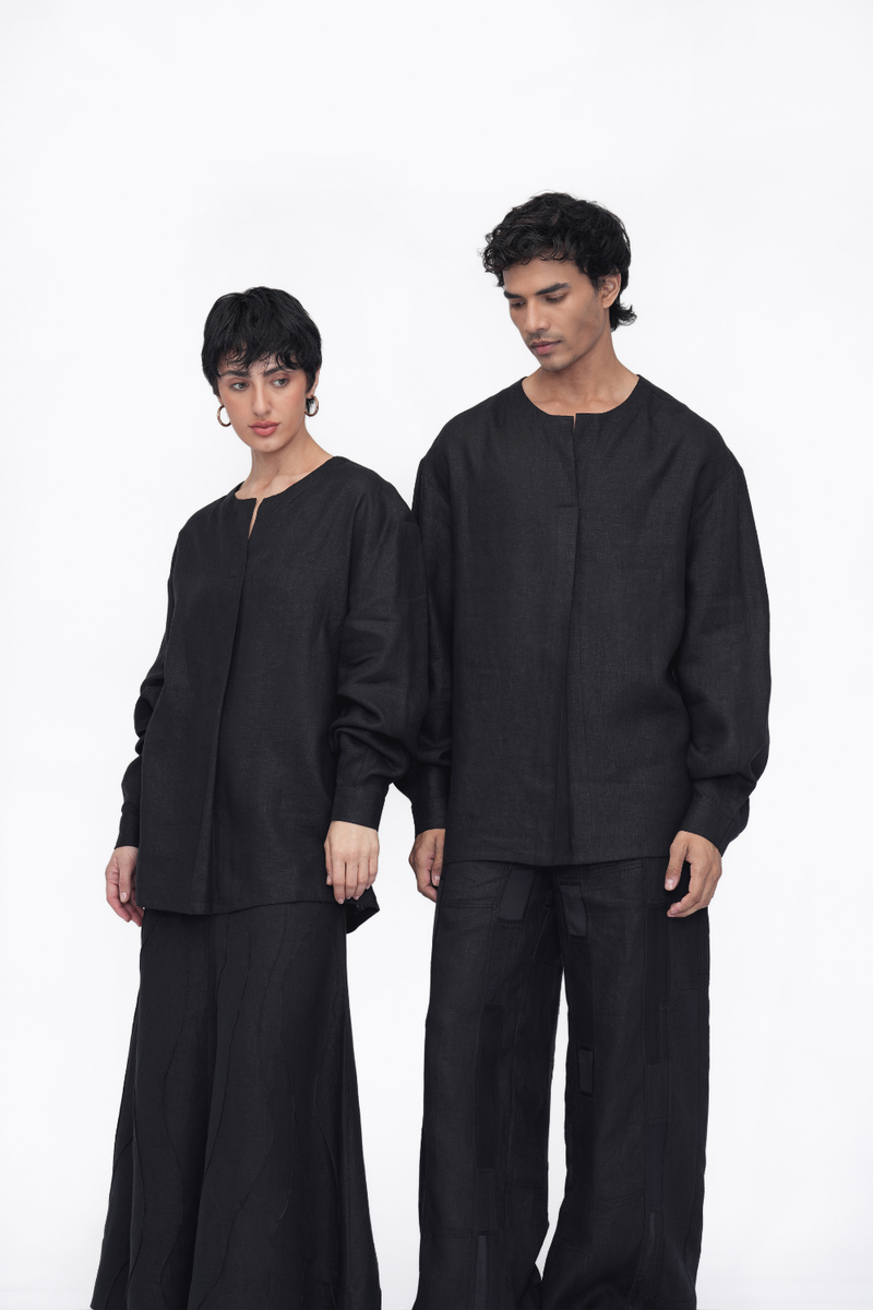 Jampa Top linen by Turn Black in black color for women in Singapore