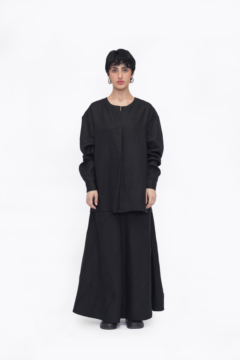 Jampa Top linen by Turn Black in black color for women in Singapore