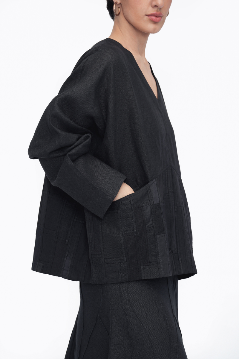 Palmo Top patchwork by Turn Black in black color for women in Singapore