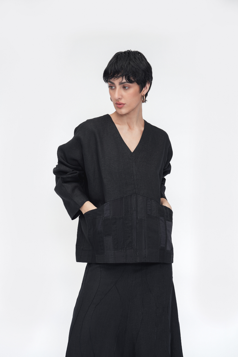 Palmo Top patchwork by Turn Black in black color for women in Singapore