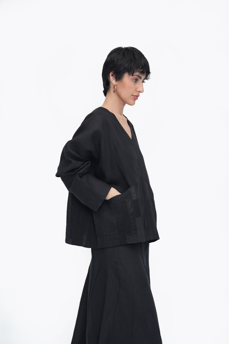 Palmo Top patchwork by Turn Black in black color for women in Singapore