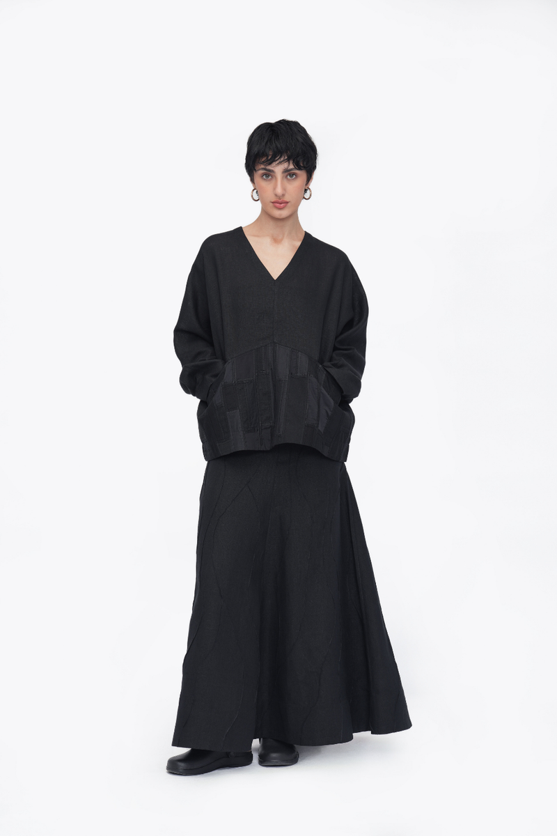 Palmo Top patchwork by Turn Black in black color for women in Singapore