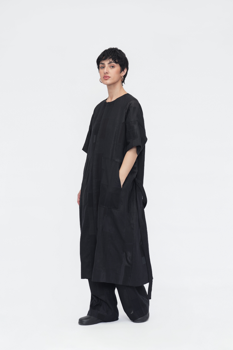 Jigmet Tunic patchwork by Turn Black in black color for women in Singapore