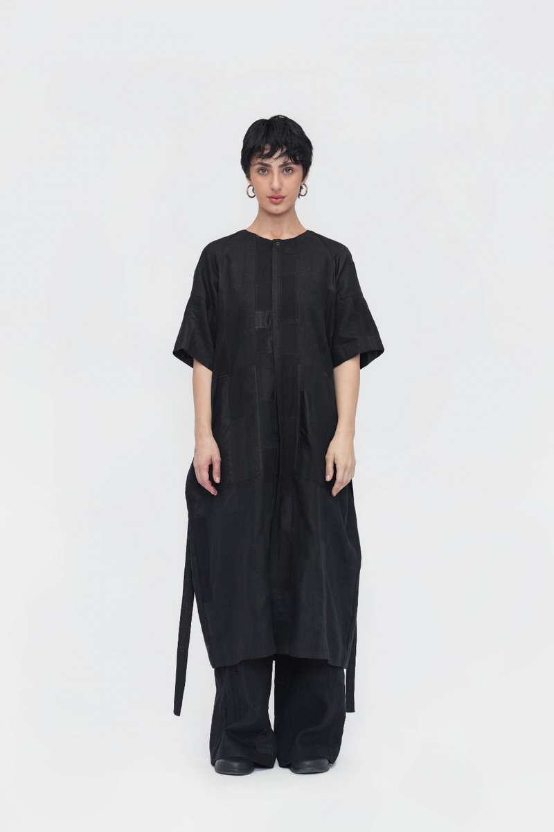 Jigmet Tunic patchwork by Turn Black in black color for women in Singapore