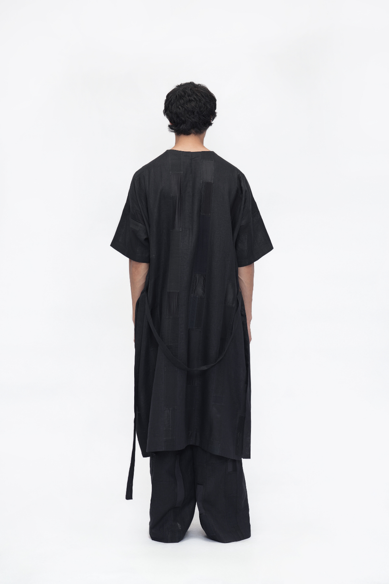 Jigmet Tunic patchwork by Turn Black in black color for women in Singapore