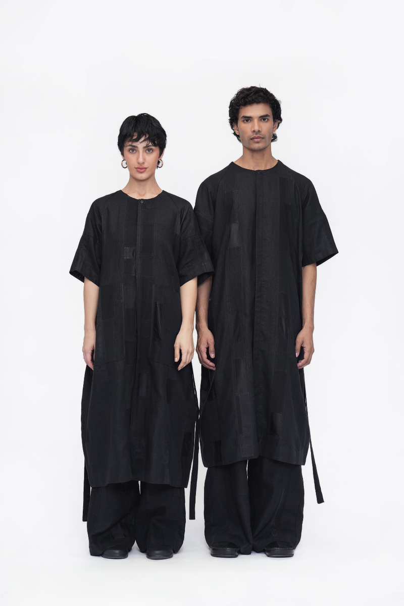 Jigmet Tunic patchwork by Turn Black in black color for women in Singapore