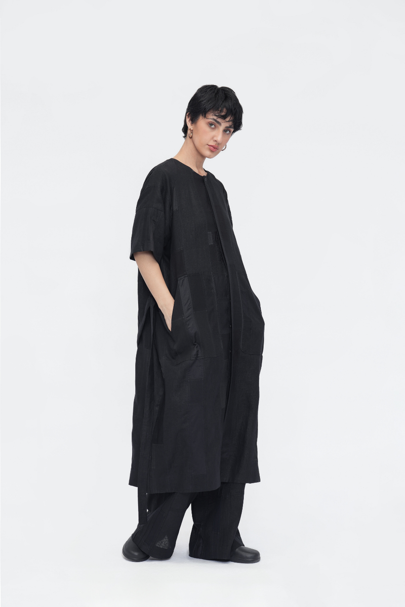 Jigmet Tunic patchwork by Turn Black in black color for women in Singapore