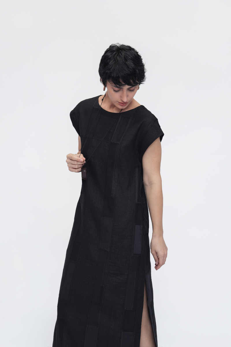 Dalha Dress patchwork by Turn Black in black color for women in Singapore