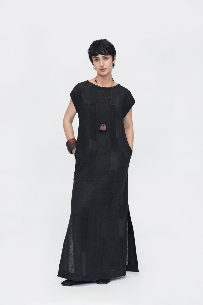 Dalha Dress patchwork by Turn Black in black color for women in Singapore