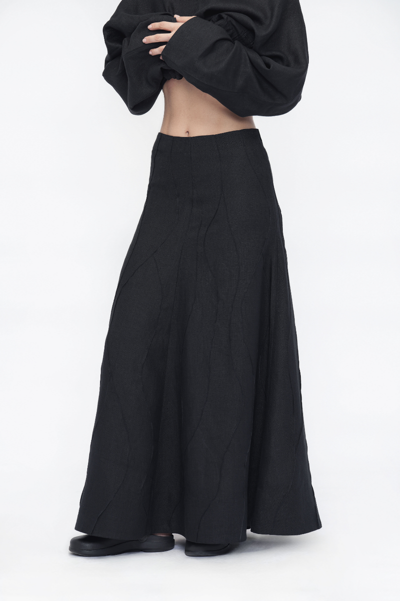 Sangmo Skirt linen by Turn Black in black color for women in Singapore
