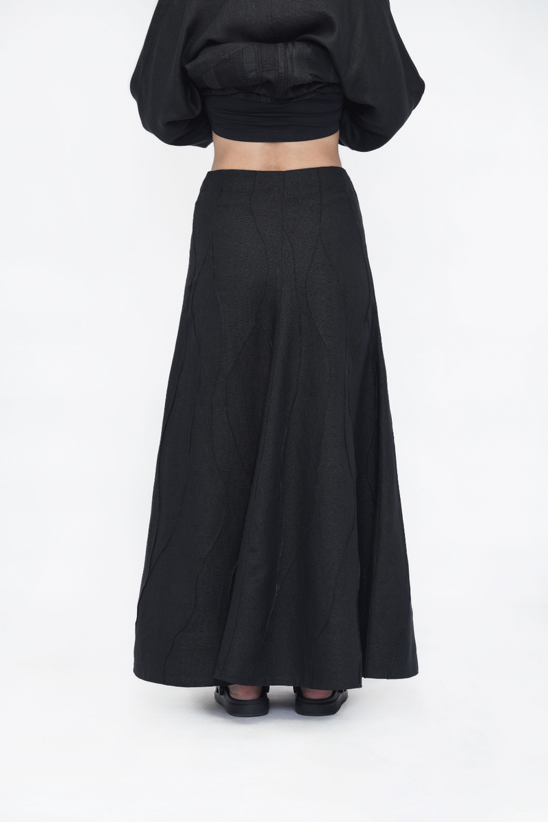 Sangmo Skirt linen by Turn Black in black color for women in Singapore