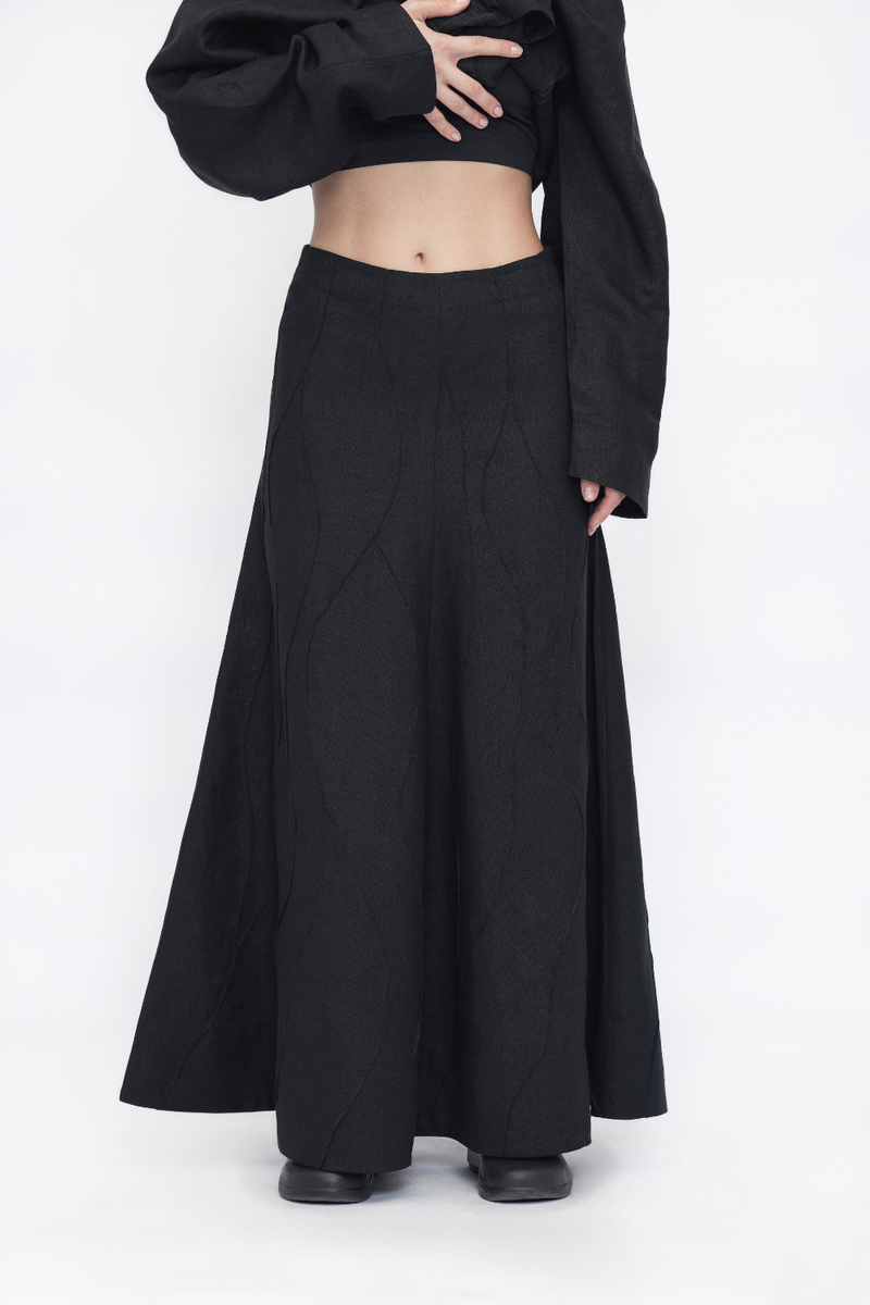 Sangmo Skirt linen by Turn Black in black color for women in Singapore