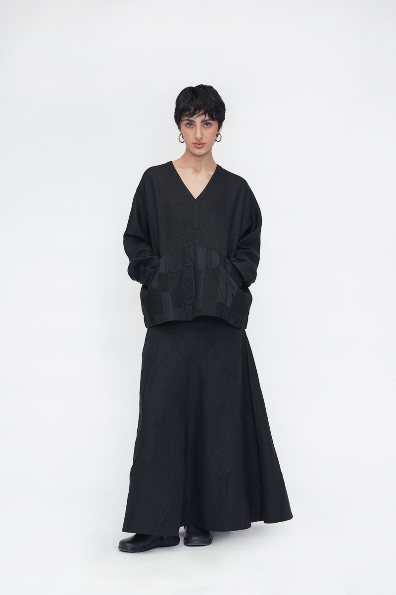 Sangmo Skirt linen by Turn Black in black color for women in Singapore