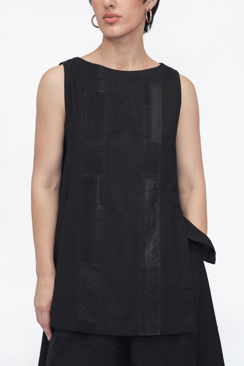 Medo Top patchwork by Turn Black in black color for women in Singapore
