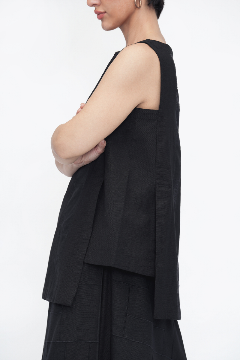 Medo Top patchwork by Turn Black in black color for women in Singapore