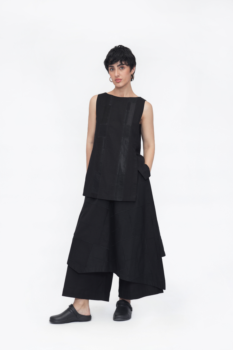 Medo Top patchwork by Turn Black in black color for women in Singapore