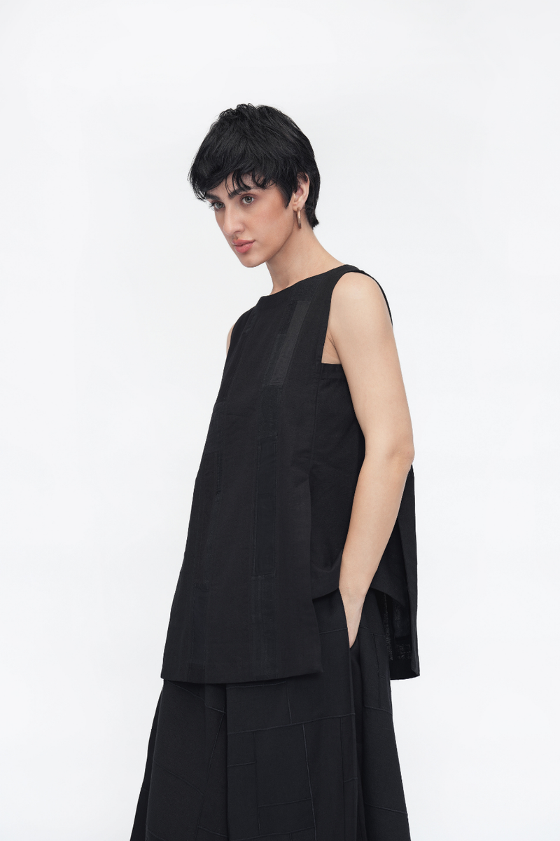Medo Top patchwork by Turn Black in black color for women in Singapore