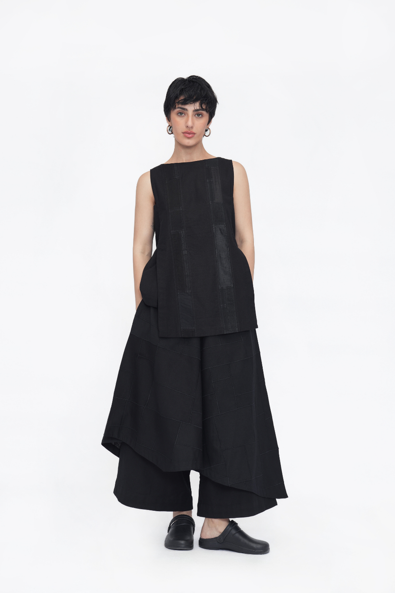 Medo Top patchwork by Turn Black in black color for women in Singapore