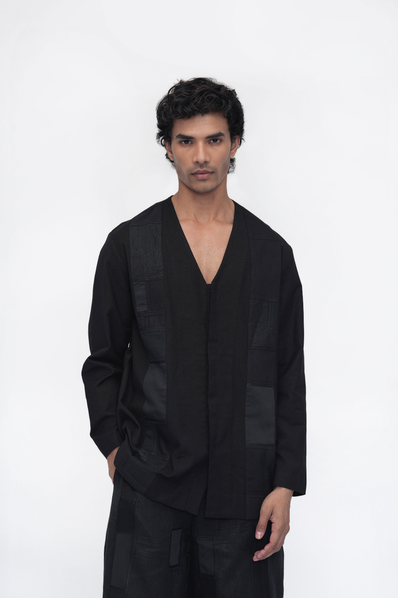 Yeshi Shirt patchwork by Turn Black in black color for women in Singapore