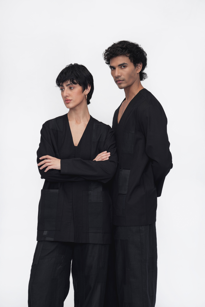 Yeshi Shirt patchwork by Turn Black in black color for women in Singapore