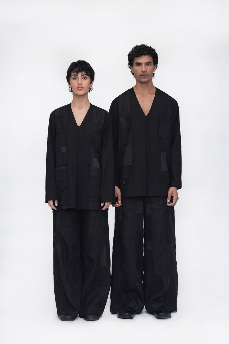 Yeshi Shirt patchwork by Turn Black in black color for women in Singapore