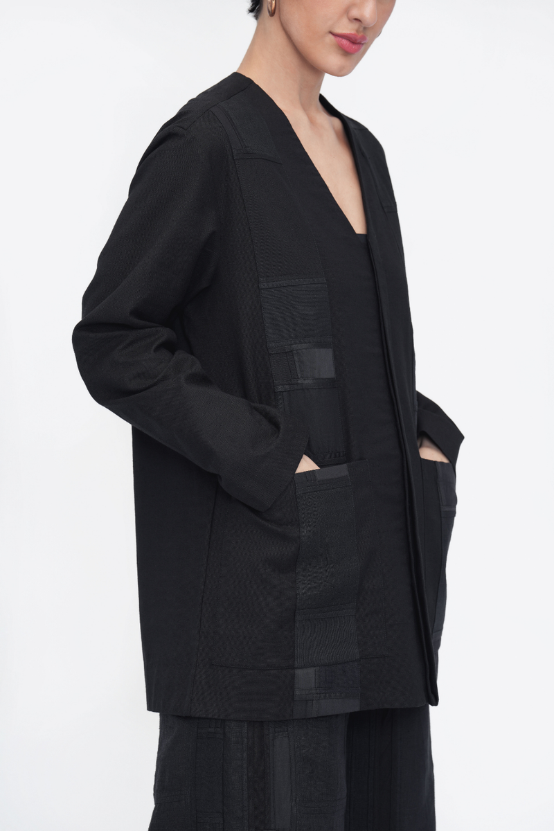 Yeshi Shirt patchwork by Turn Black in black color for women in Singapore