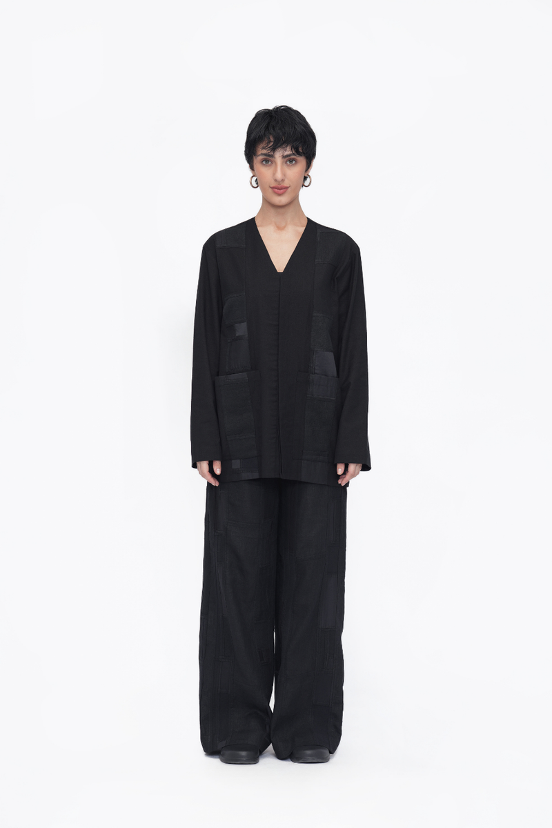 Yeshi Shirt patchwork by Turn Black in black color for women in Singapore