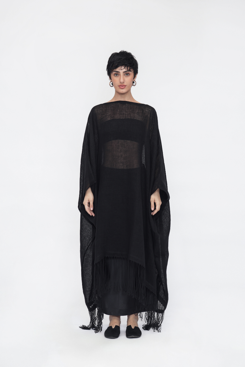 Zenji Summer Kaftan linen by Turn Black in black color for women in Singapore