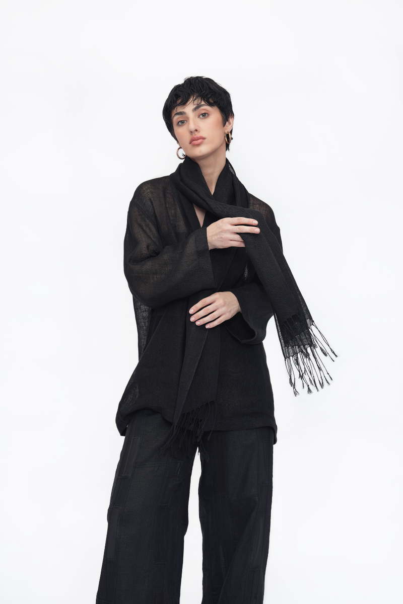 Nu Summer Scarf Short linen by Turn Black in black color for women in Singapore