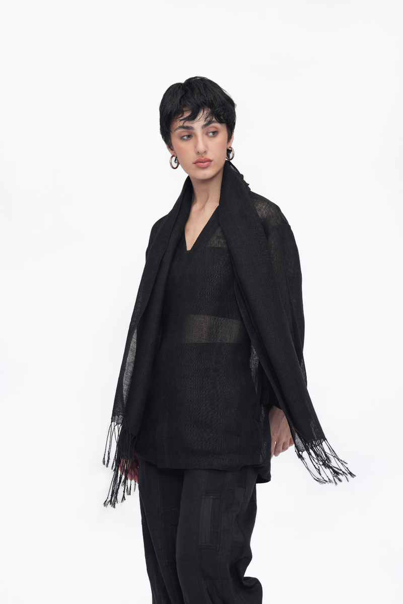 Nu Summer Scarf Short linen by Turn Black in black color for women in Singapore