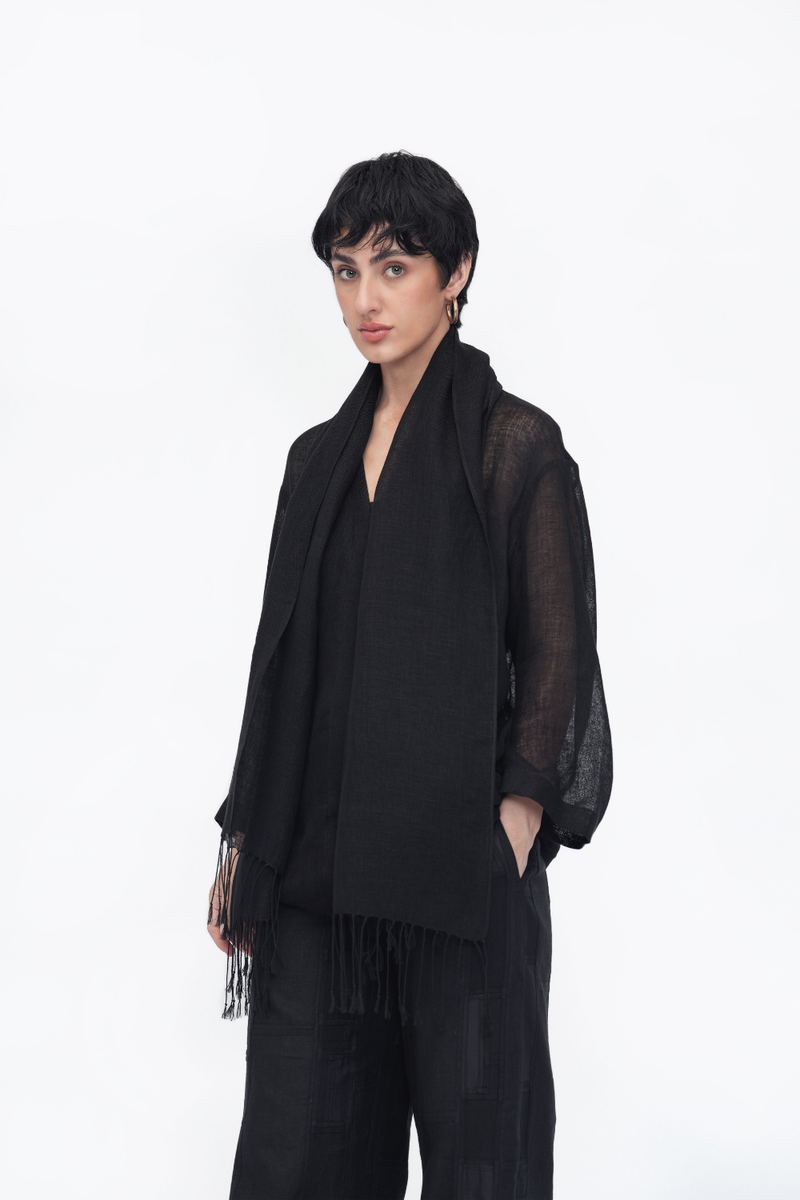 Nu Summer Scarf Short linen by Turn Black in black color for women in Singapore