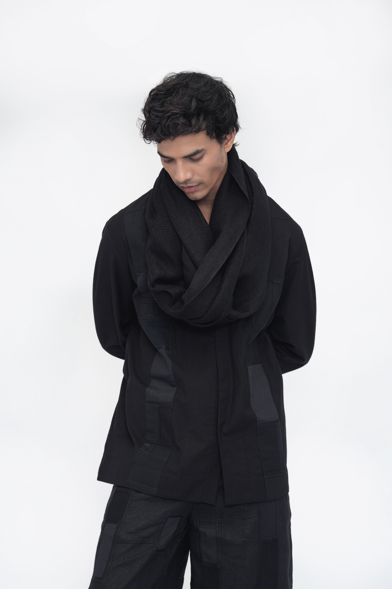 Sang Scarf Long linen by Turn Black in black color for men in Singapore