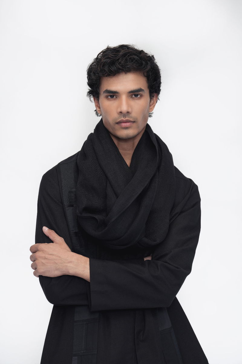 Sang Scarf Long linen by Turn Black in black color for men in Singapore