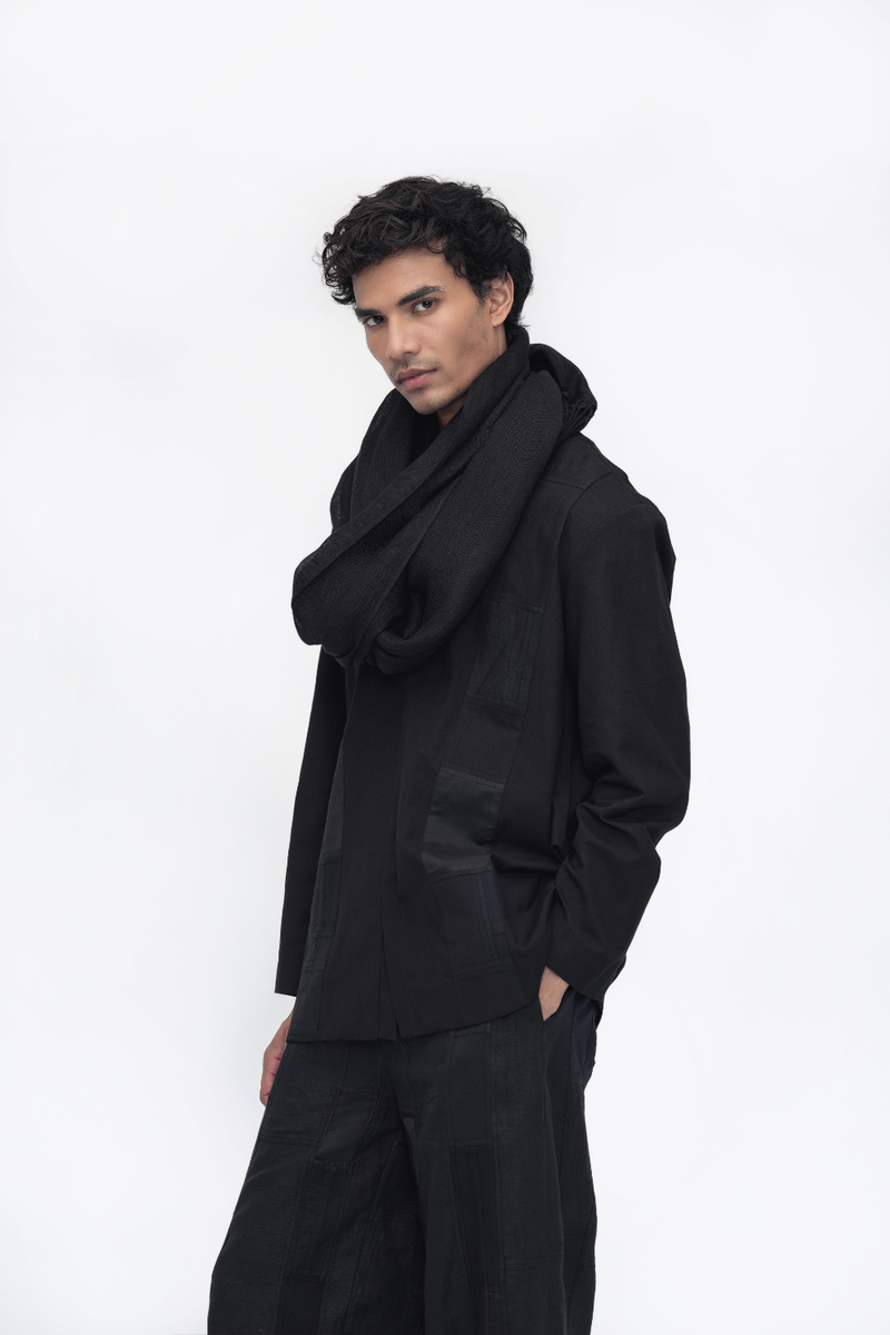 Sang Scarf Long linen by Turn Black in black color for men in Singapore