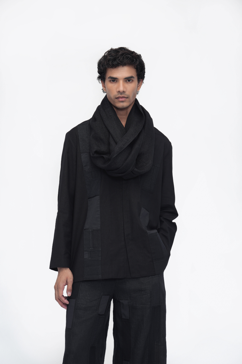 Sang Scarf Long linen by Turn Black in black color for men in Singapore