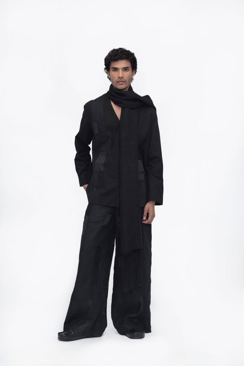 Sang Scarf Long linen by Turn Black in black color for men in Singapore