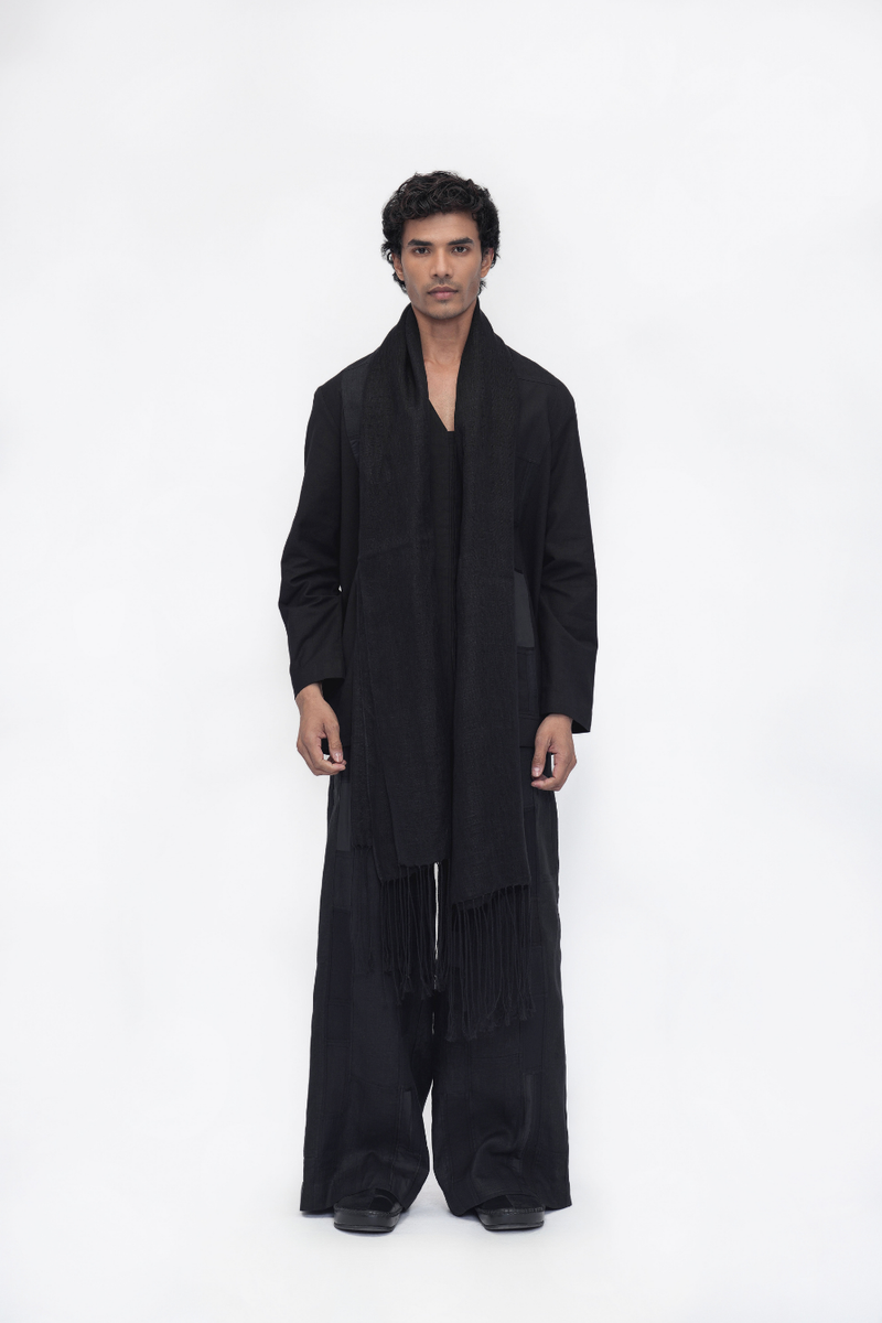 Sang Scarf Long linen by Turn Black in black color for men in Singapore