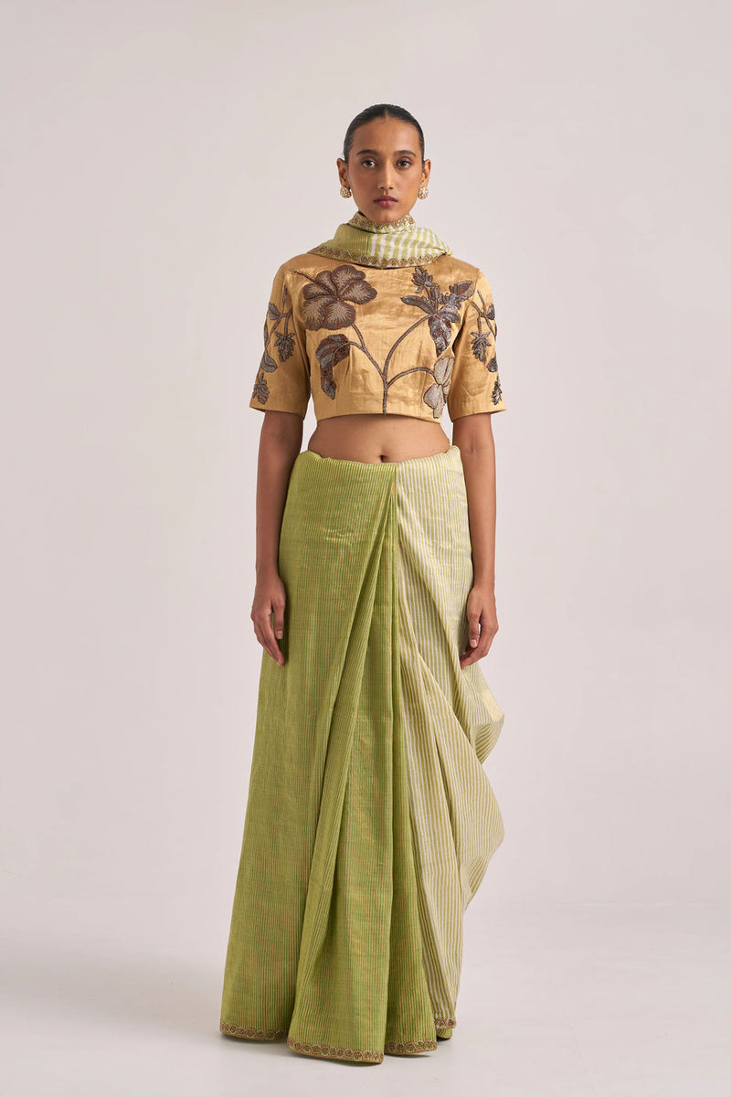 Tejal Sari handwoven silk zari by Suparna Som in red for women in Singapore