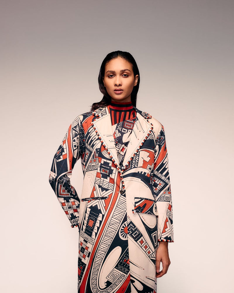 Rust Print Overcoat cotton Buy Rust Print Overcoat from C&W | Jackets And Overlays for Women by Kritika Murarka in rust color for women in Singapore