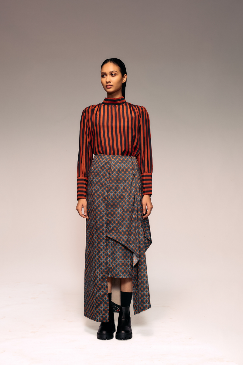 Rust Black Check Drape Skirt cotton Buy Rust Black Check Drape Skirt from C&W | Skirts for Women by Kritika Murarka in rust color for women in Singapore