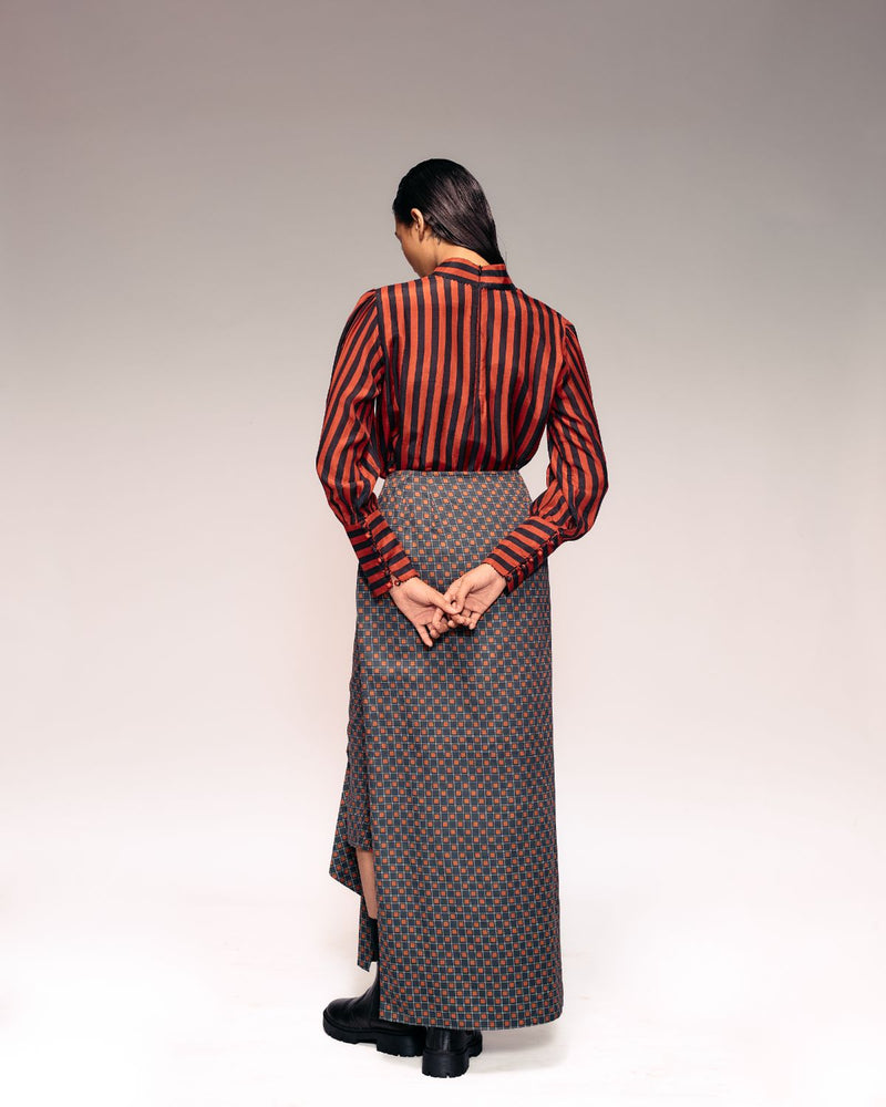 Rust Black Check Drape Skirt cotton Buy Rust Black Check Drape Skirt from C&W | Skirts for Women by Kritika Murarka in rust color for women in Singapore
